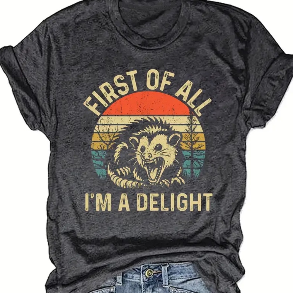 Gray Graphic T-Shirt with Possum Design